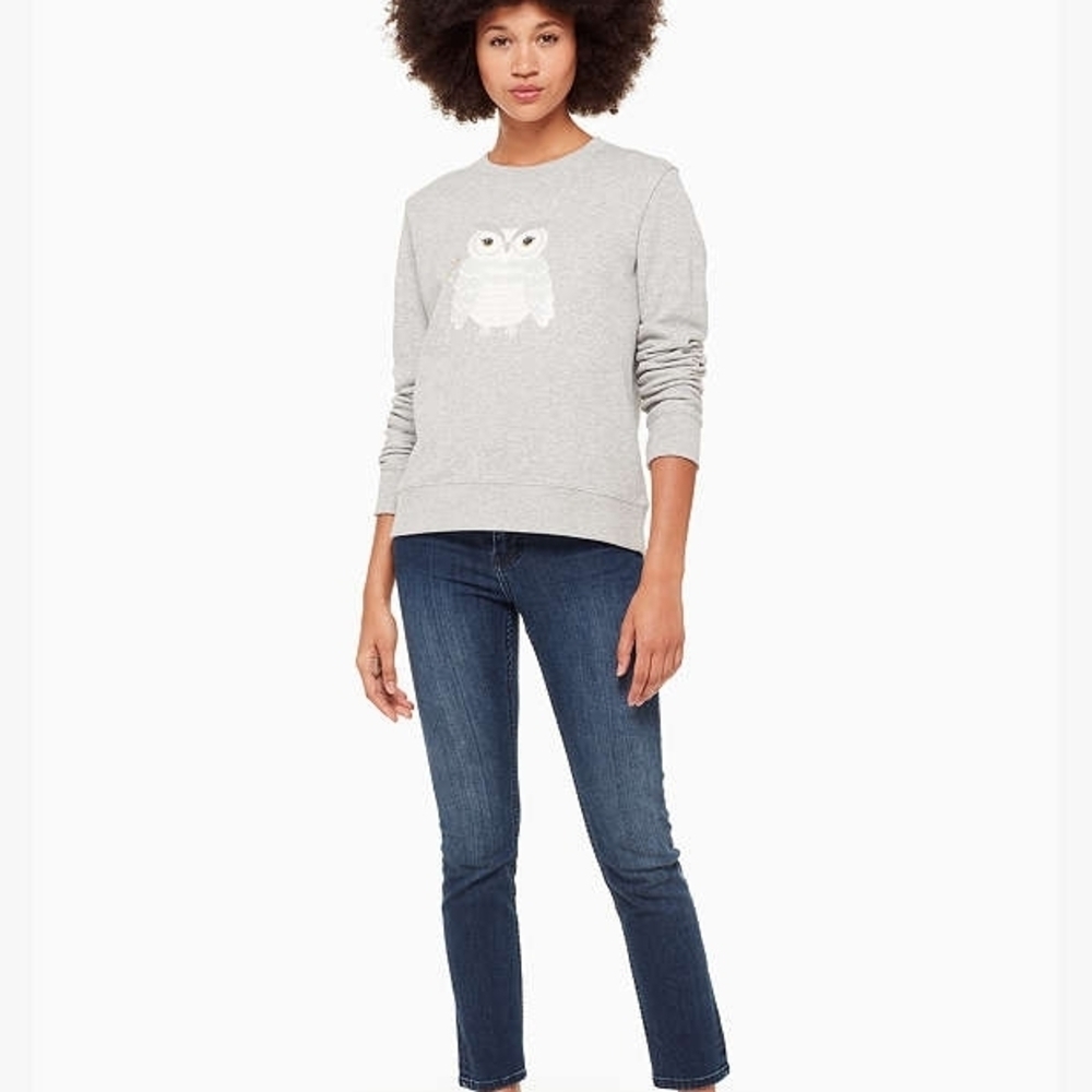 Kate Spade Broome Street Gray Owl Sweatshirt - Picture 3 of 9